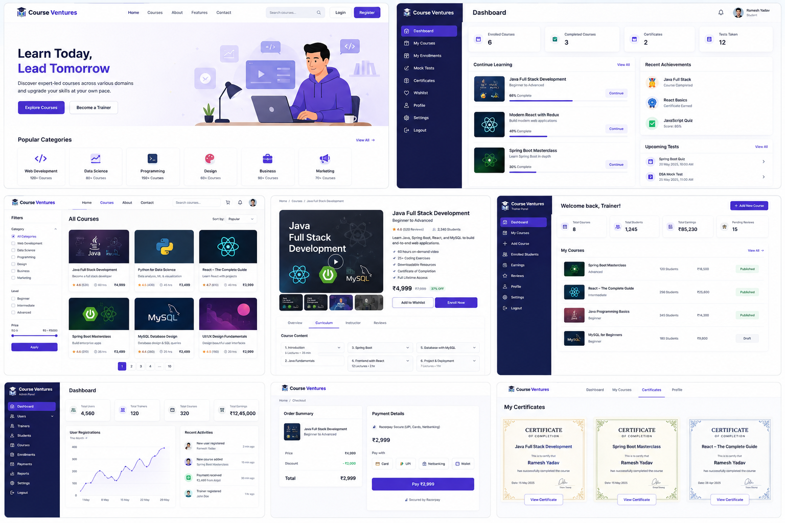 Course Ventures Learning Management System Dashboard